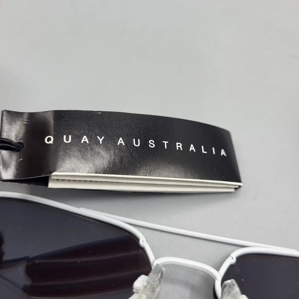 Quay Australia Sunglasses Womens Rebelle Aviator Blue Mirrored Lens White Frame